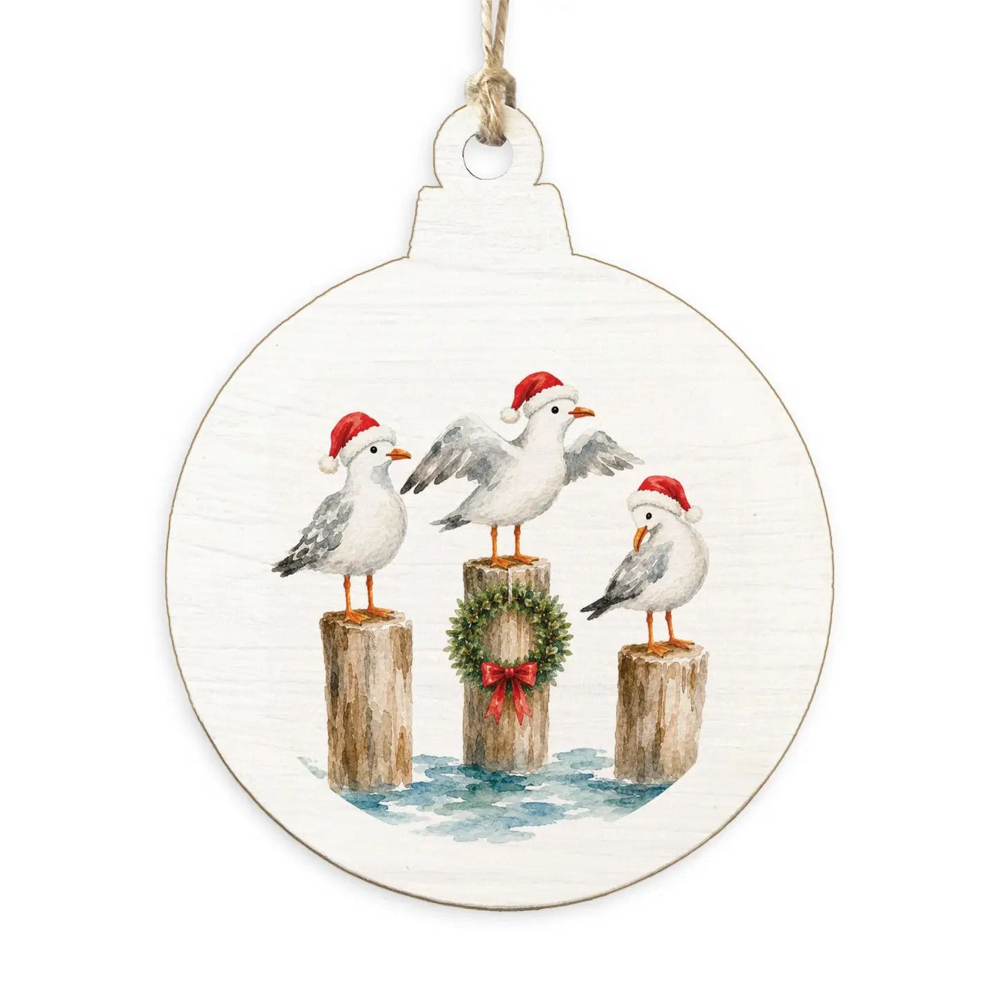 WOOD ORNAMENT HOLIDAY SEAGULL FLOCK