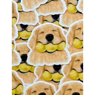 NOVELTY STICKER SO HAPPY TENNIS BALL GOLDEN RETRIEVER