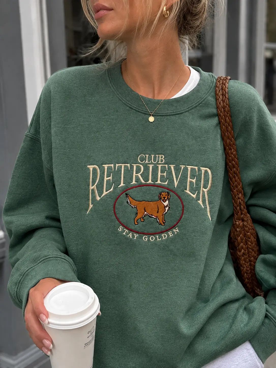 CLUB RETRIEVER SAGE EMBROIDERED CREWNECK SWEAT, Size: S/M
