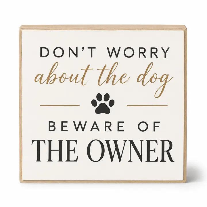 BLOCK SIGN DON'T WORRY ABOUT THE DOG BEWARE OF OWNER
