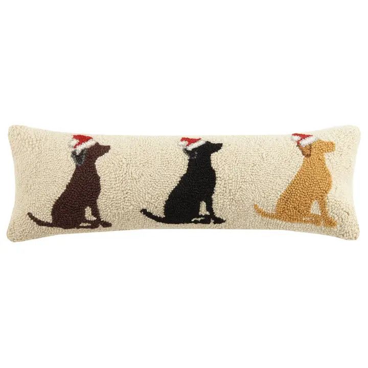 CHRISTMAS HOOK PILLOW SANTA HAT LABRADORS