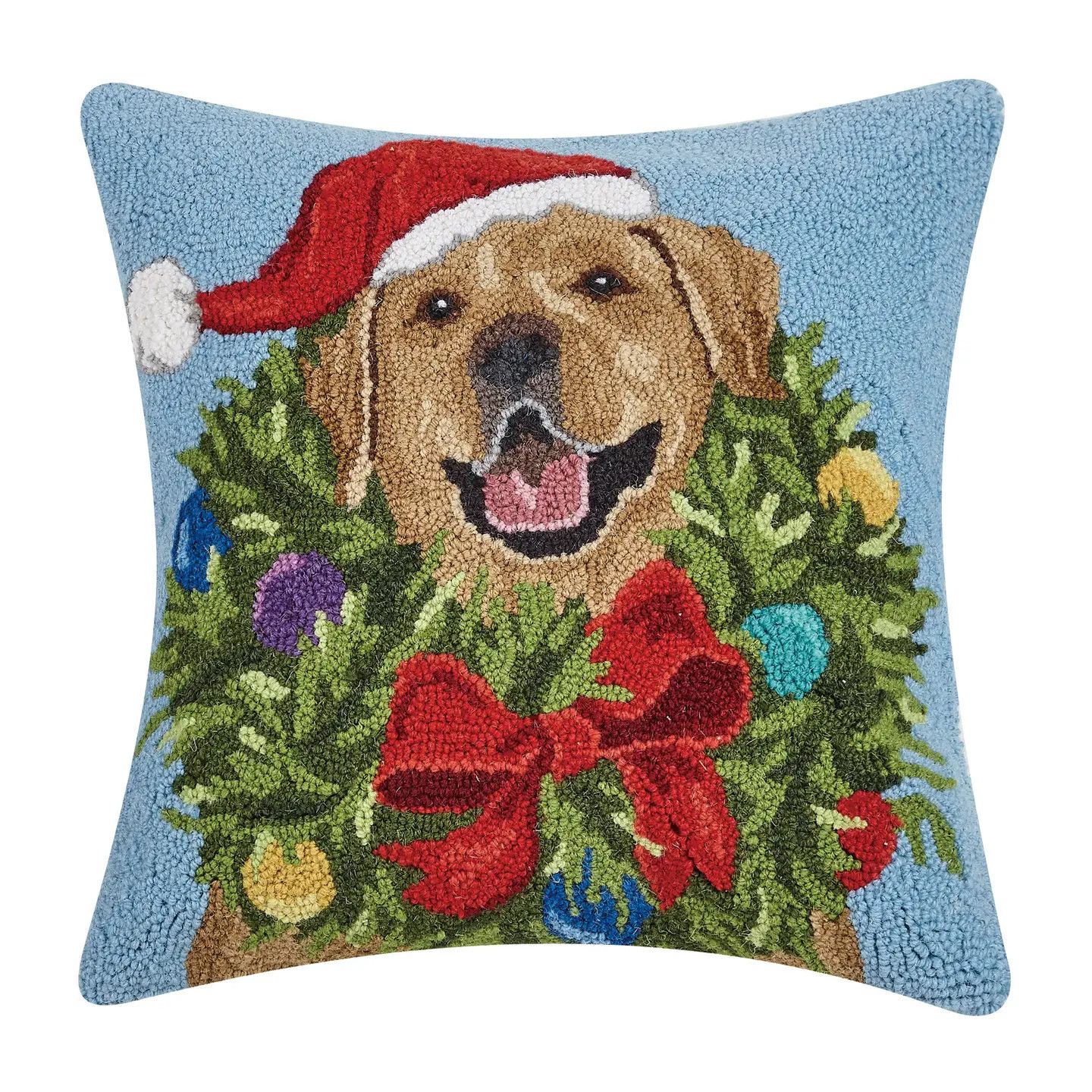 CHRISTMAS HOOK PILLOW YELLOW LABRADOR