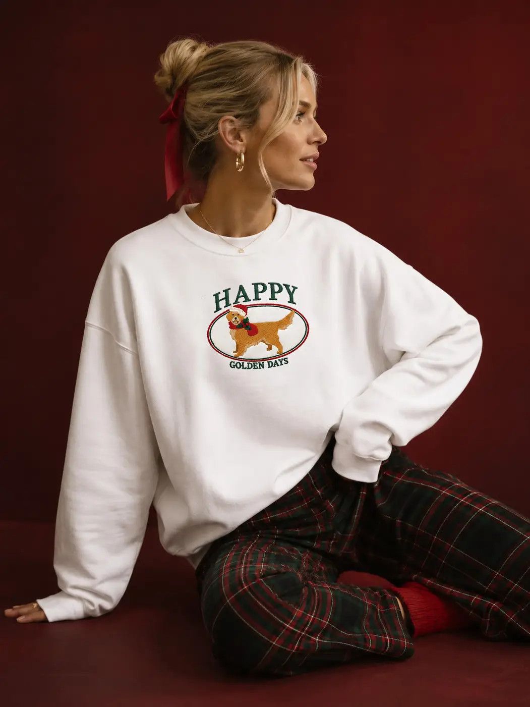 HAPPY GOLDEN DAYS EMBROIDERED CREWNECK SWEAT, Size: S/M