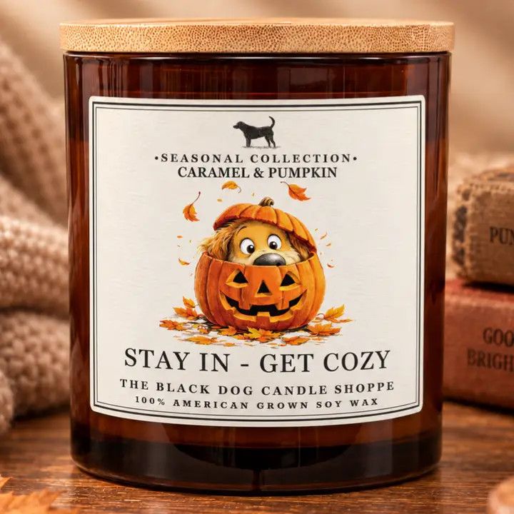 HALLOWEEN CANDLE STAY IN GET COZY DOUBLE WICK - CARAMEL &amp; PUMPKIN