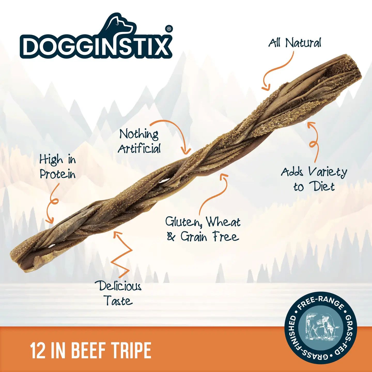 DOGGINSTIX BRAIDED BEEF TRIPE 12 INCH