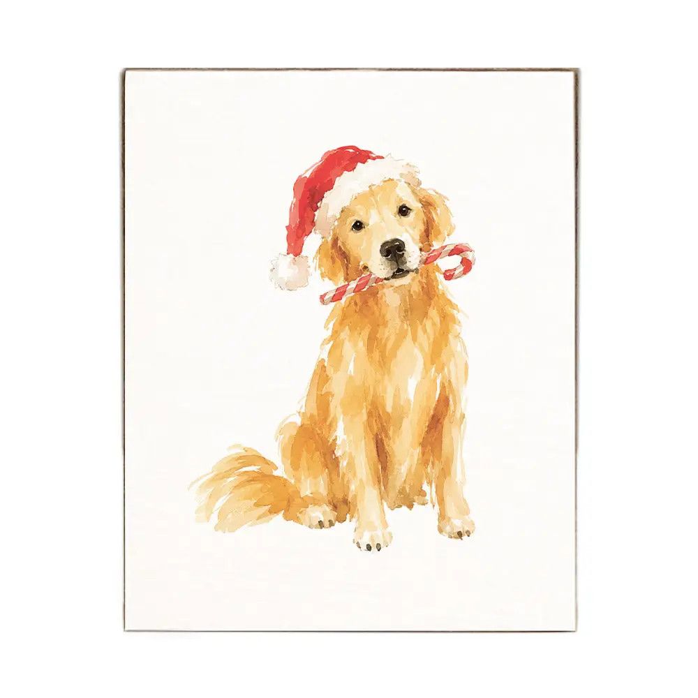 BLOCK SIGN HOLIDAY GOLDEN RETRIEVER