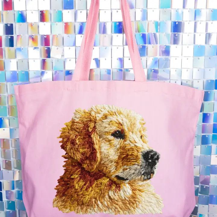 CANVAS TOTE PINK GOLDEN RETRIEVER