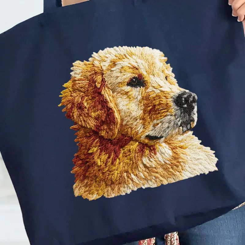 CANVAS TOTE NAVY GOLDEN RETRIEVER