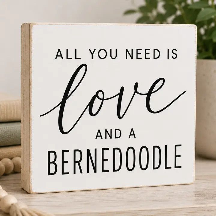 BLOCK SIGN ALL YOU NEED IS LOVE AND A BERNEDOODLE WHITE