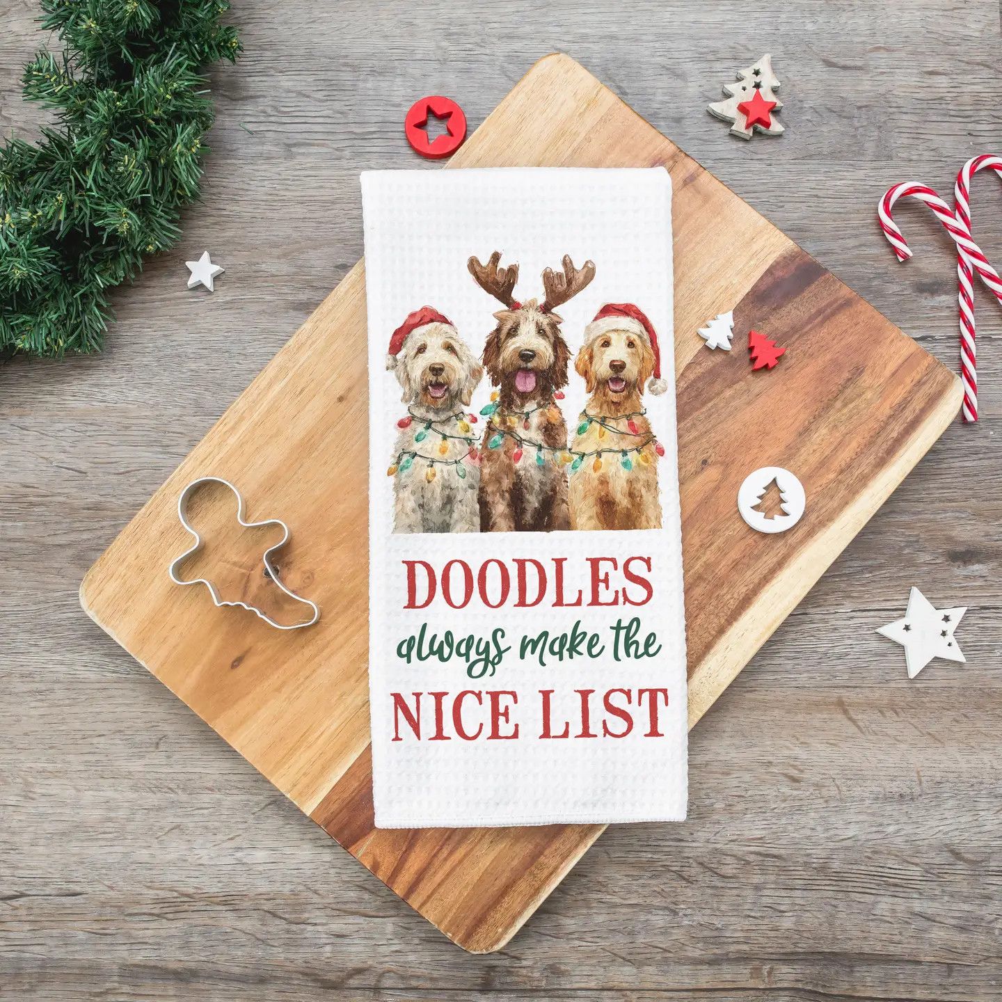 CHRISTMAS KITCHEN TOWEL DOODLES ALWAYS MAKE THE NICE LIST