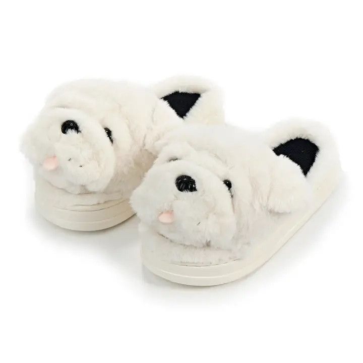 FUZZY SLIPPERS BULLDOG FACE, Size: S (5-6)