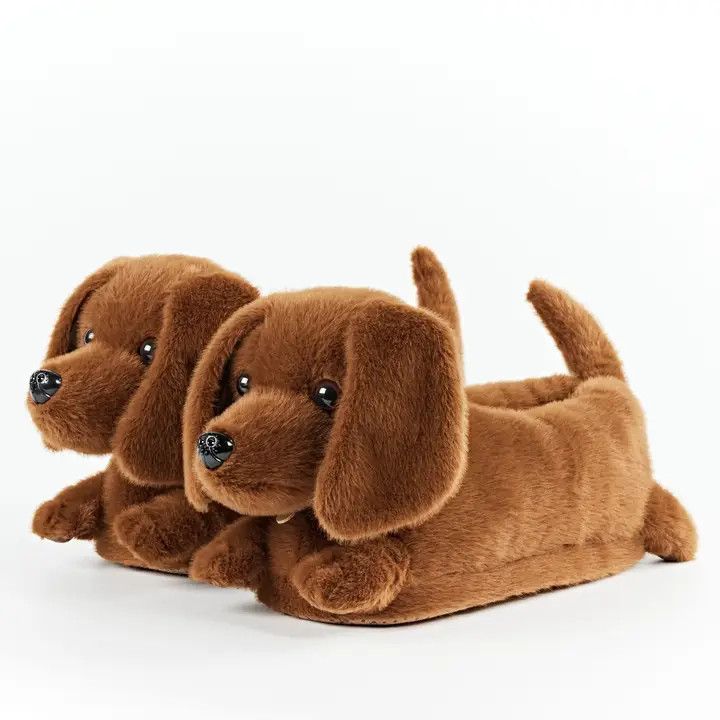 FUZZY SLIPPERS DACHSHUND FACE, Size: S (5-6)