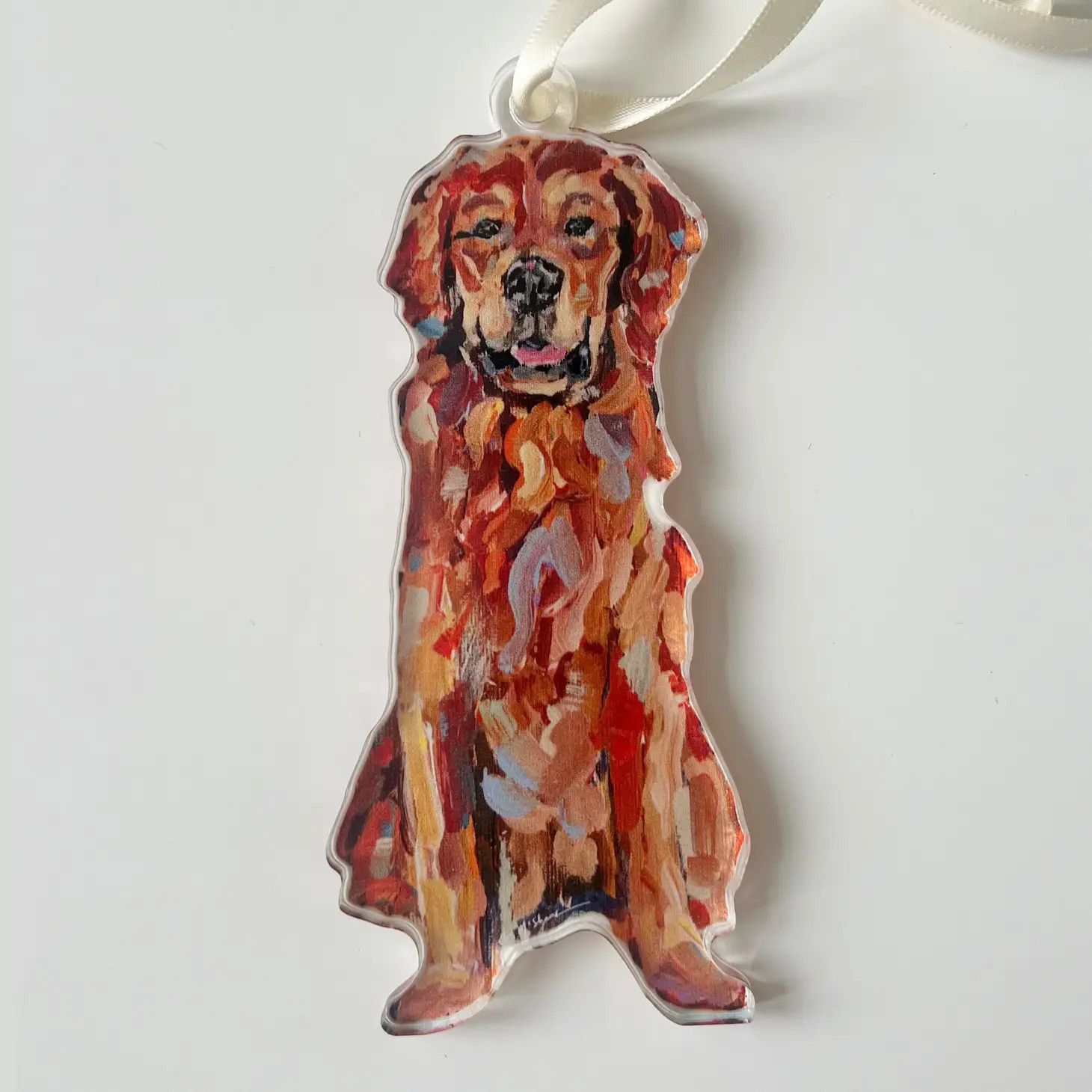 ACRYLIC ORNAMENT GOLDEN RETRIEVER RED