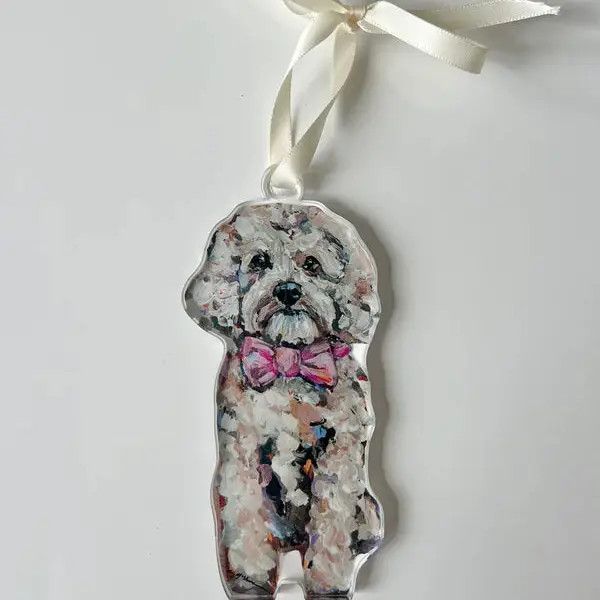 ACRYLIC ORNAMENT CAVAPOO PINK BOW