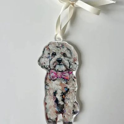 ACRYLIC ORNAMENT CAVAPOO PINK BOW