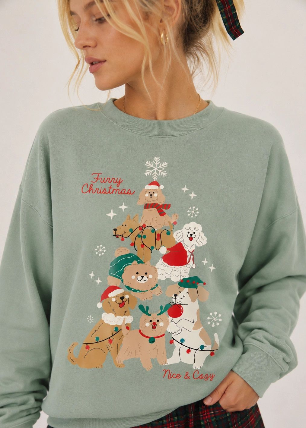 MERRY PUPMAS CREWNECK SWEATSHIRT, Color: SAGE, Size: S/M