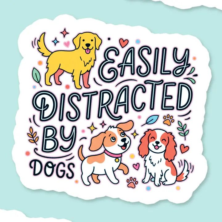 NOVELTY STICKER EASILY DISTRACTED BY DOGS MULTI