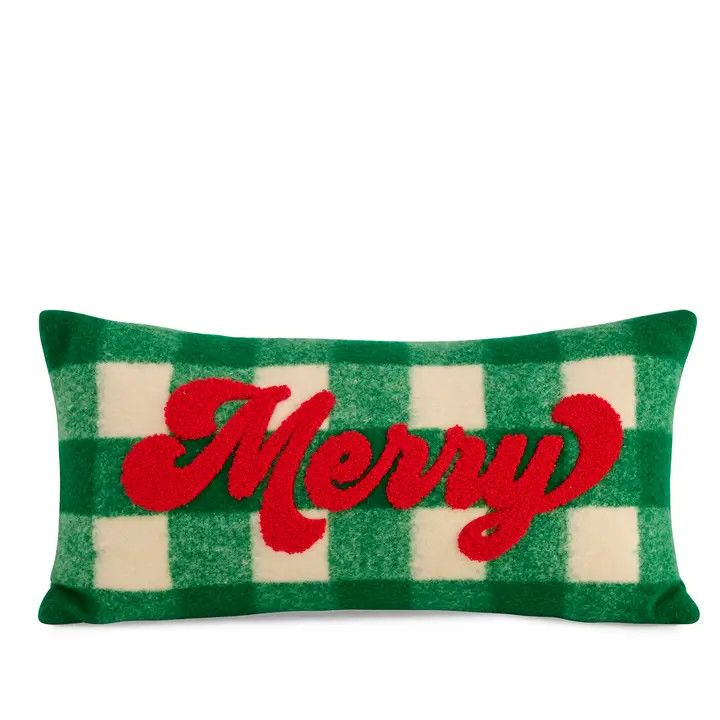 PILLOW GREEN PLAID MERRY