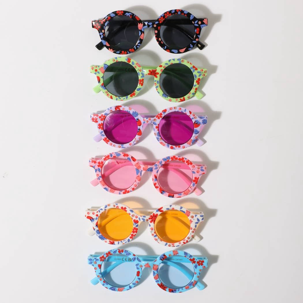 Girls Floral Round Frame Sunglasses, Color: 12 ASSORTED COLOR, Size: ONE SIZE