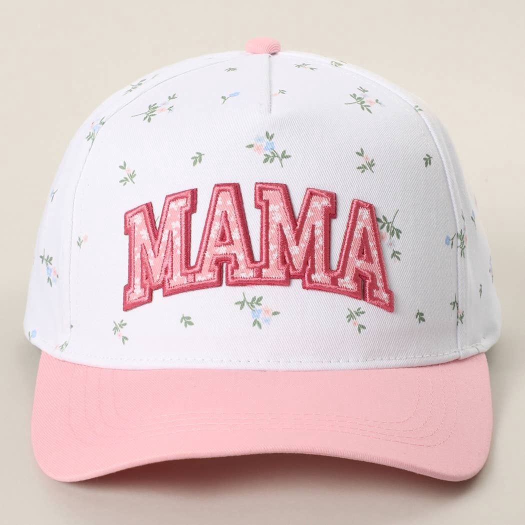 MAMA Embroidered Patch Floral Crown Two-Tone Trucker Hat, Color: PINK