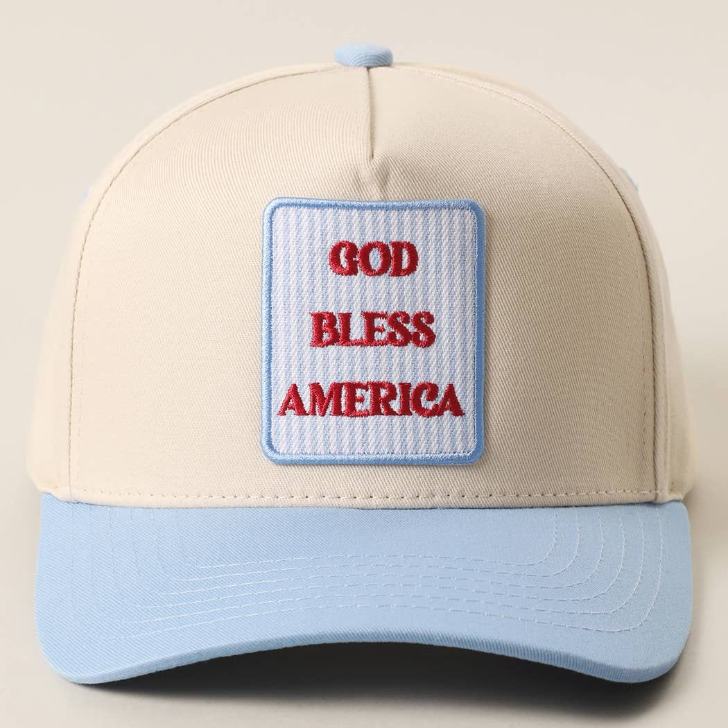 GOD BLESS AMERICA Embroidered Patch Two Tone Trucker Hat, Color: SKY BLUE, Size: ONE SIZE