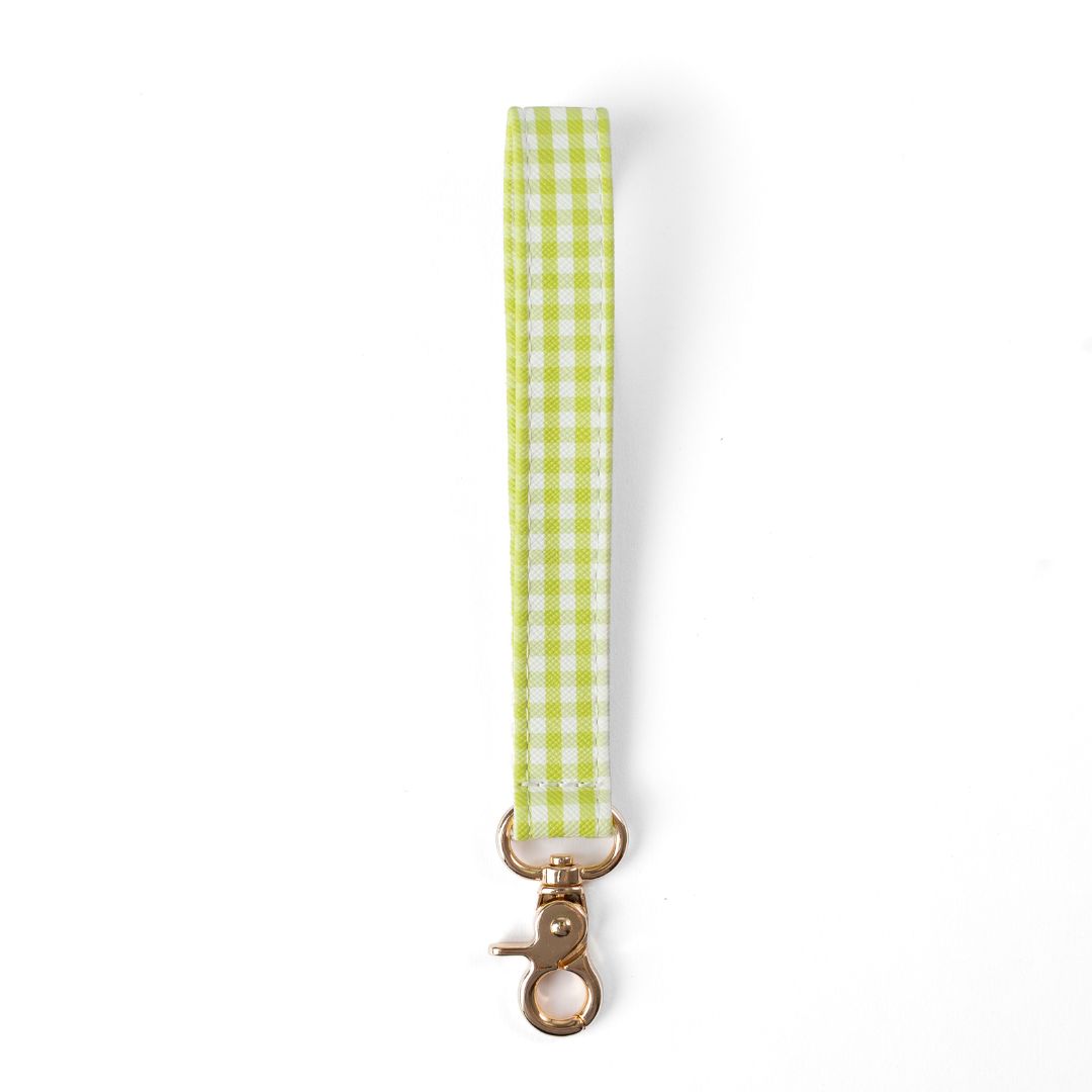Floral Wristlet Keychain, Color: Green Gingham