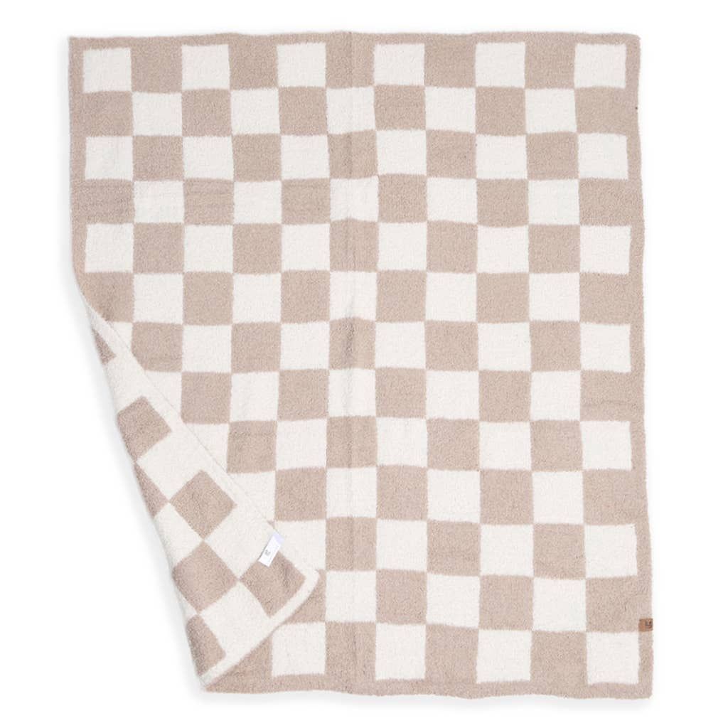 Kids Checkered Pattern Soft Throw Blanket, Color: Beige