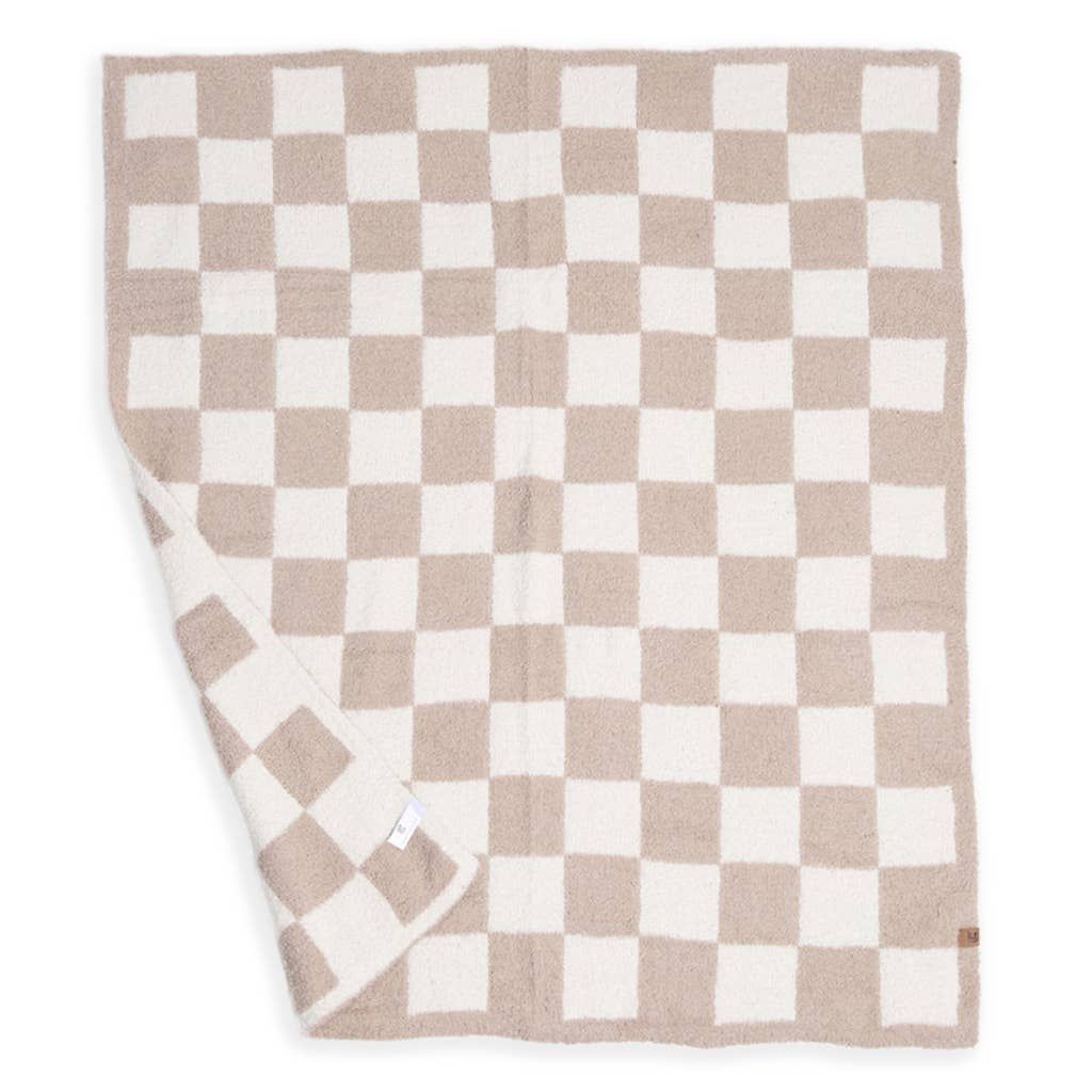 Kids Checkered Pattern Soft Throw Blanket, Color: Beige