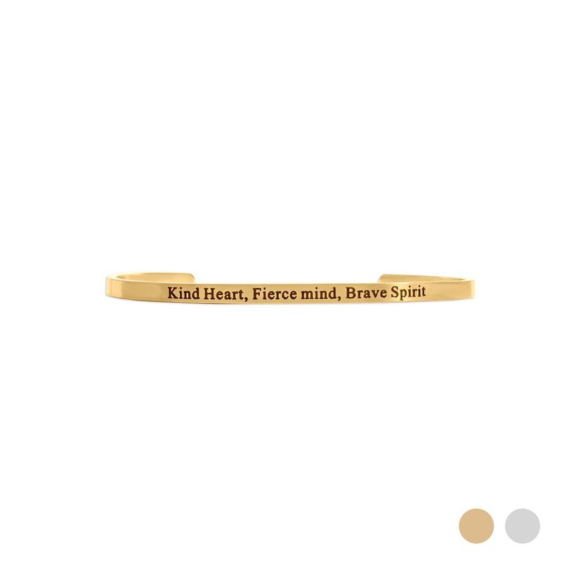 18K Gold PVD Kind Heart Fierce Mind Engraved Bangle