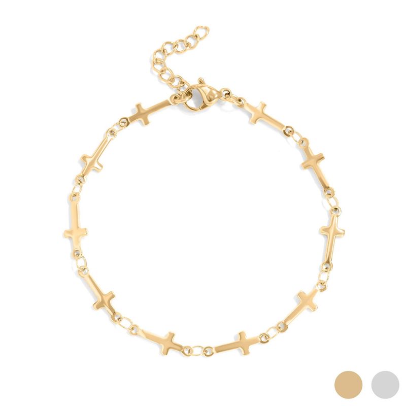 18K Gold PVD Stainless Steel Cross Chain Bracelet