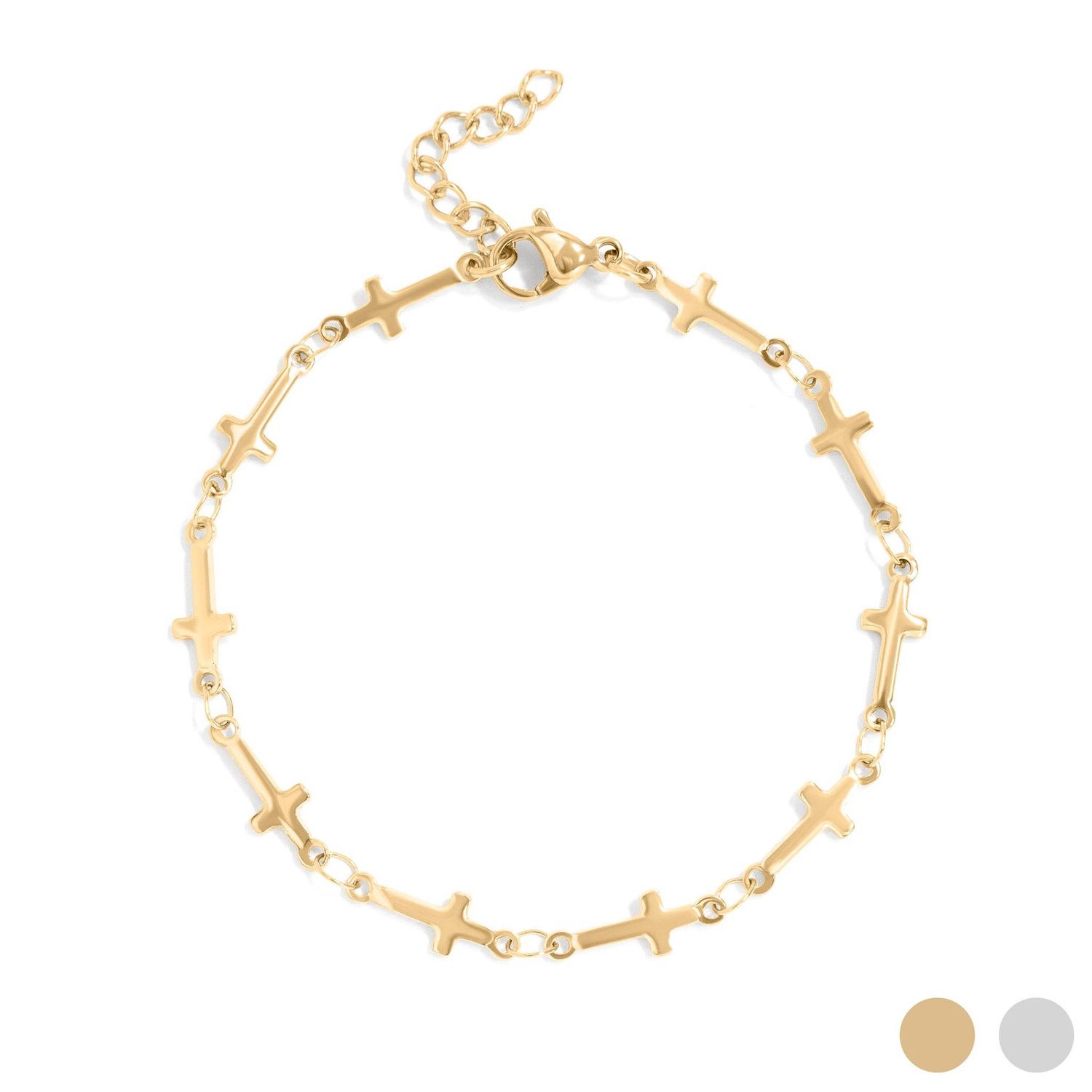 Stainless Steel Cross Chain Bracelet, Color: Gold
