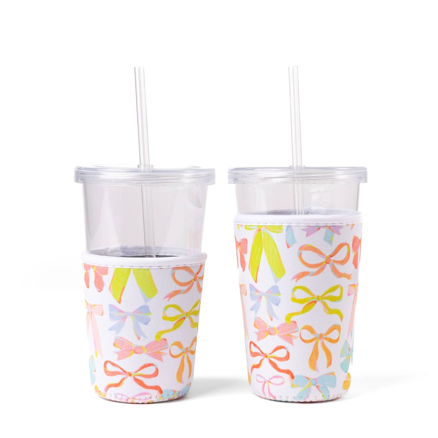 Floral Drink Sleeve | Iced Coffee Koozie | Drink Cover, Color: Rainbow Bows, Size: Regular