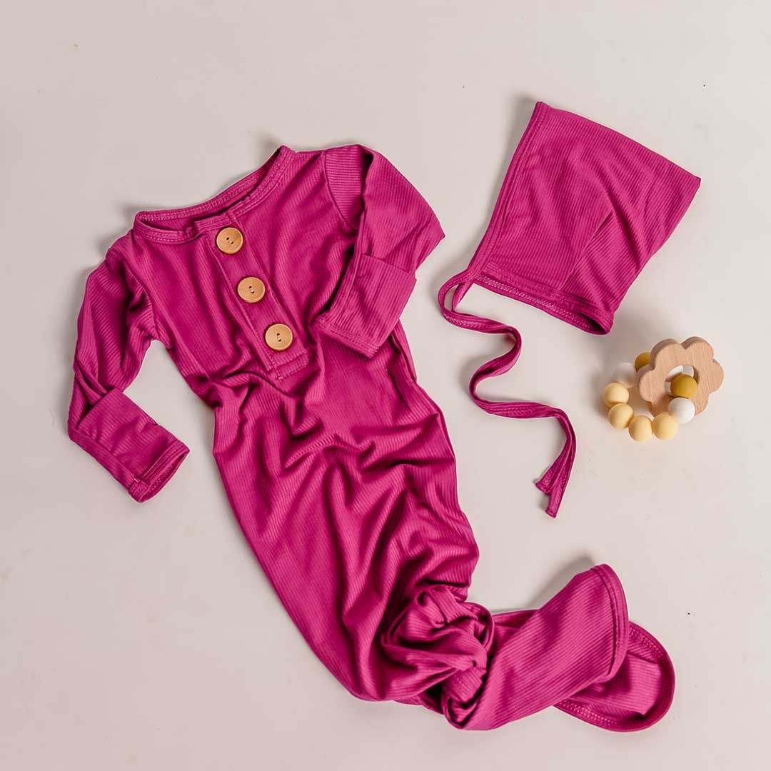 Knotted Baby Gown  | Magenta Pink, Choose: Gown Only, Color: Magenta