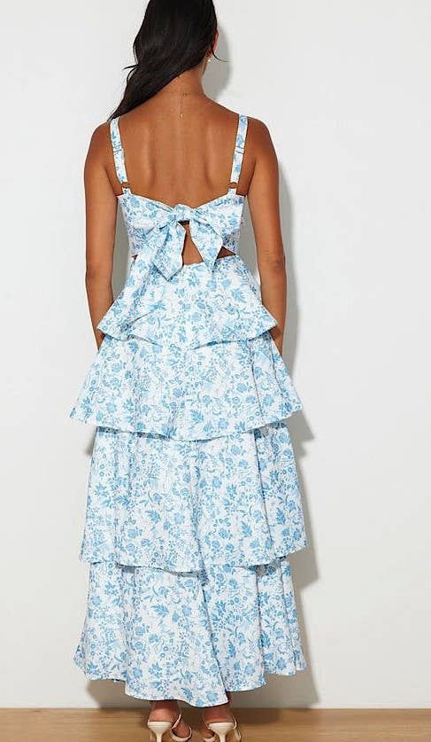Mommy &amp; Me Floral layered ruffle dress, Color: LIGHT BLUE, Size: M