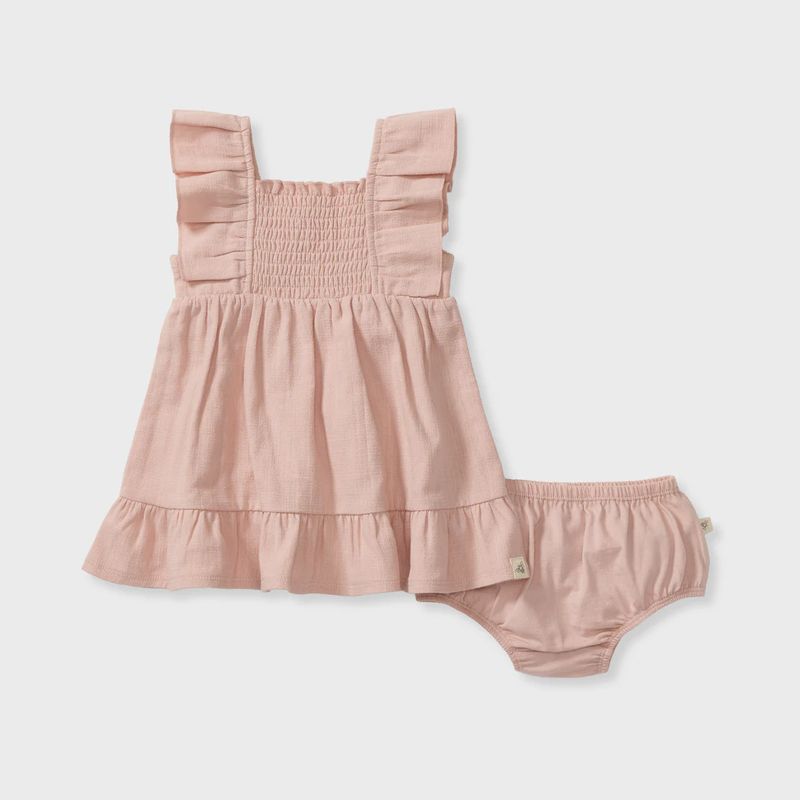 Check Gauze Organic Pink Dress