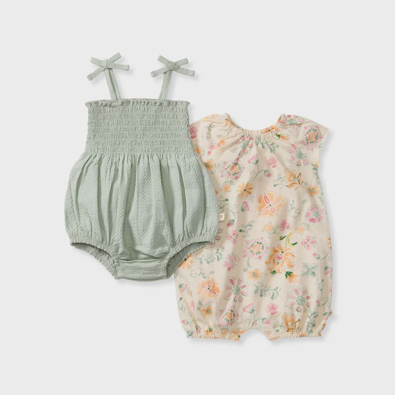 Mediterranean Floral Baby Girl Bubble Romper 2-Pack Set