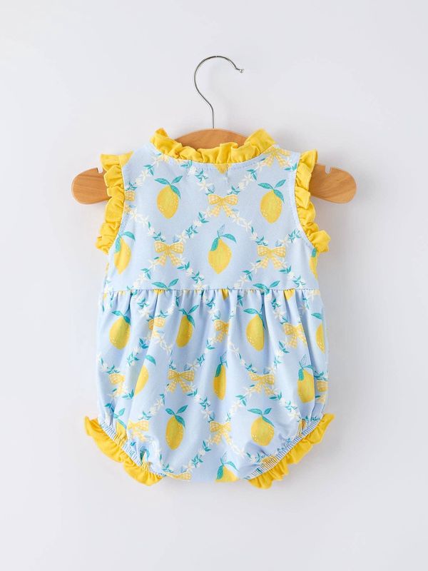 Summer Lemon Floral Print Sleeveless Ruffle Romper
