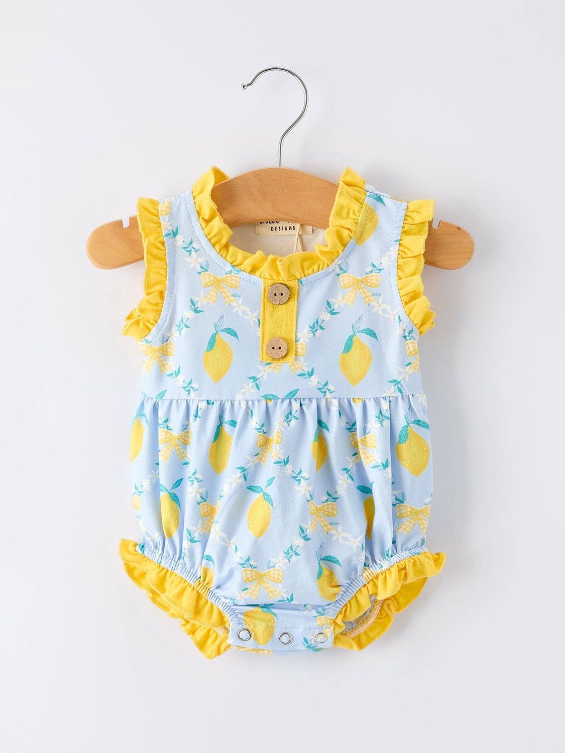 Summer Lemon Floral Print Sleeveless Ruffle Romper