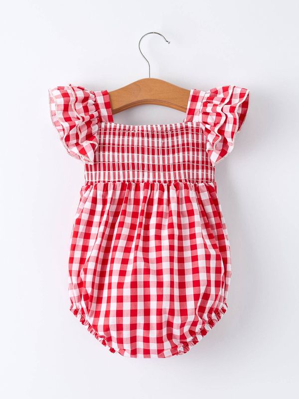 Summer Plaid Smocked Ruffle Romper