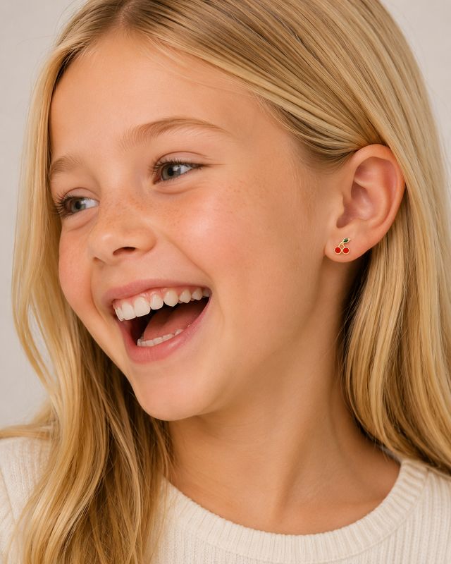 JaxKelly - Cherry Enamel Flat Back Kids Earrings