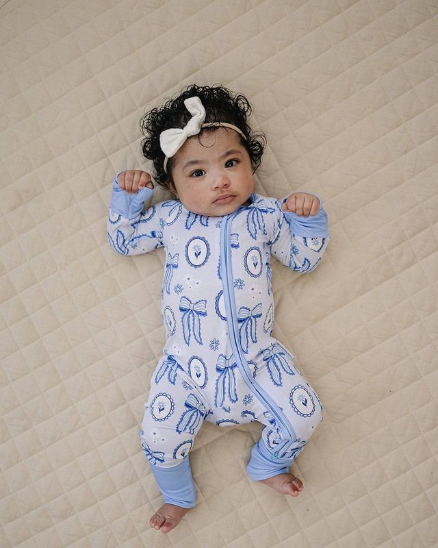 Bamboo Zip Romper | Blue Bow