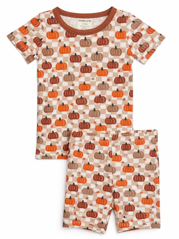 Short Sleeve 2-Piece Set | Pumpkin Checkerboard
