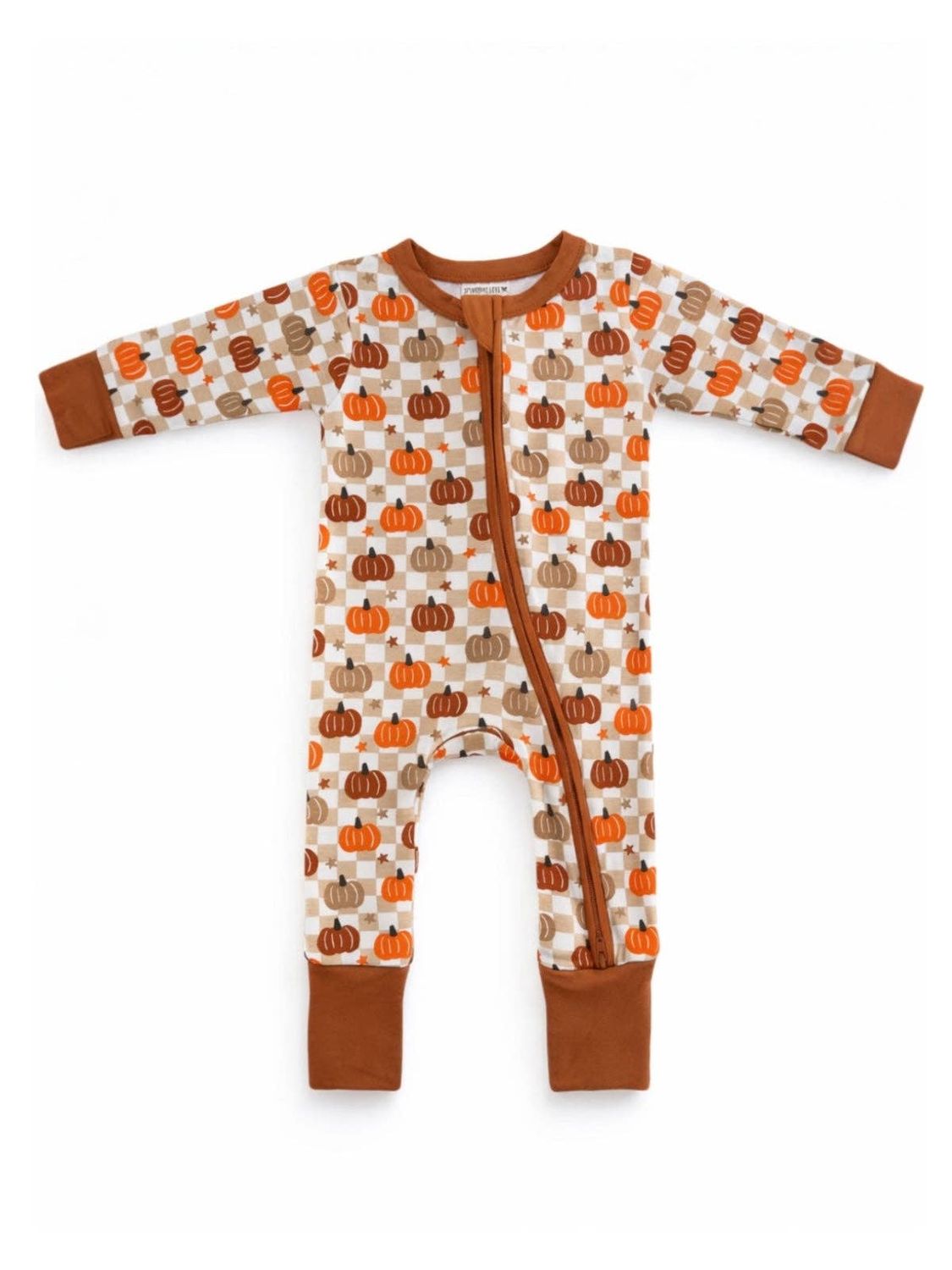 2-Way Convertible Zip Romper, Pumpkin Checkerboard