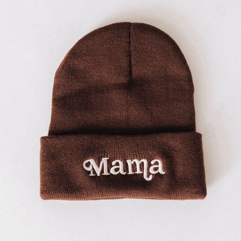 HAHA MAMA Clothing - Matching Knit Hats- Mama- Dark Brown