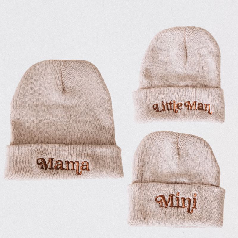 HAHA MAMA Clothing - Matching Knit Hats- Mama- Beige