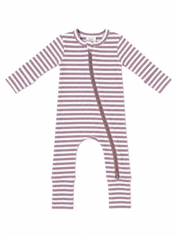 Violet Stripe / Ribbed 2-Way Zip Romper