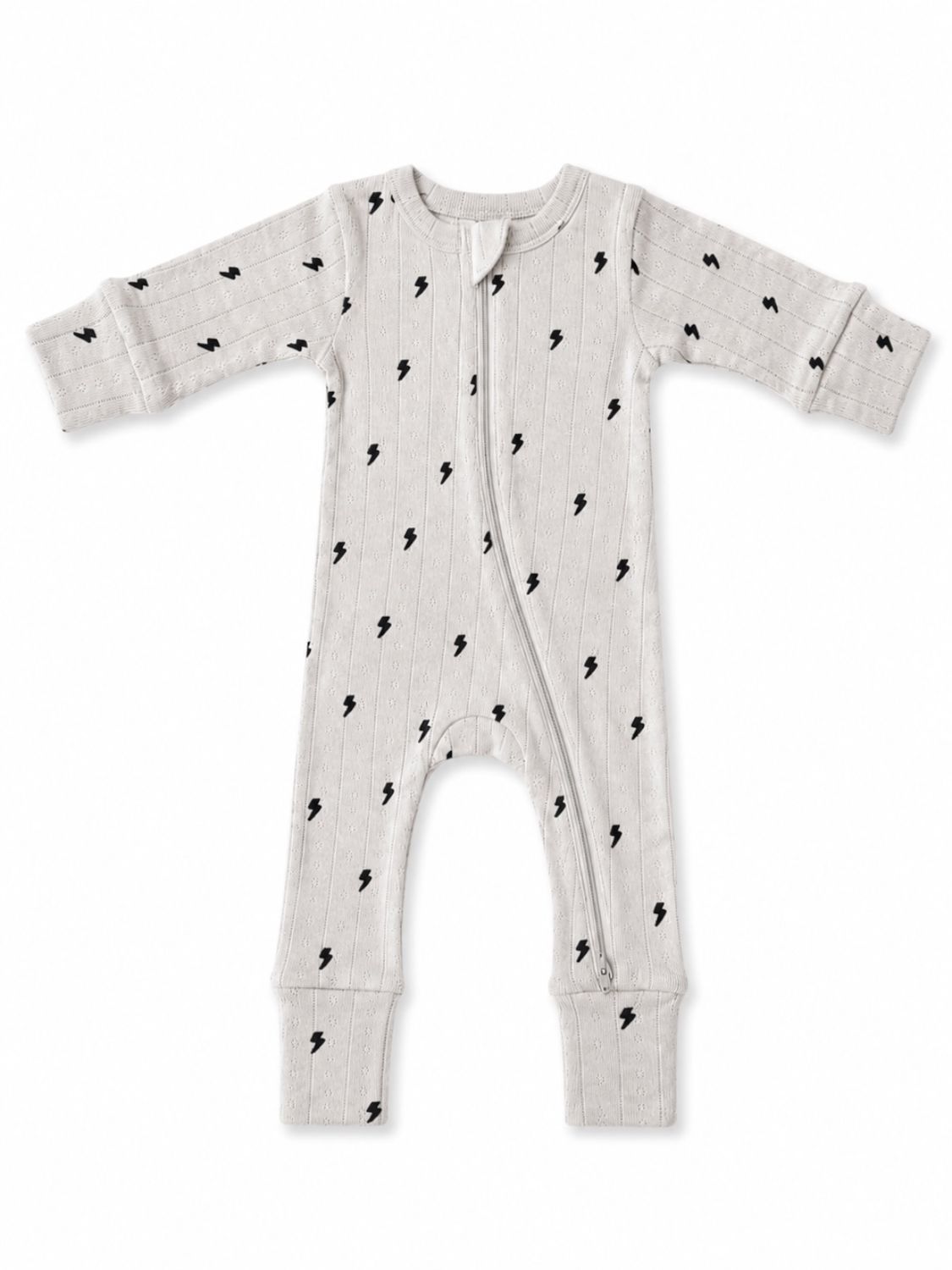 Lightning Bolts / Organic Pointelle 2-Way Zip Romper