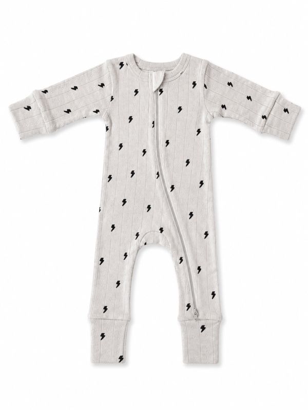 Lightning Bolts / Organic Pointelle 2-Way Zip Romper