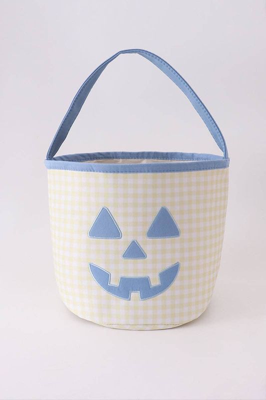 Yellow Pumpkin Applique Gingham Basket