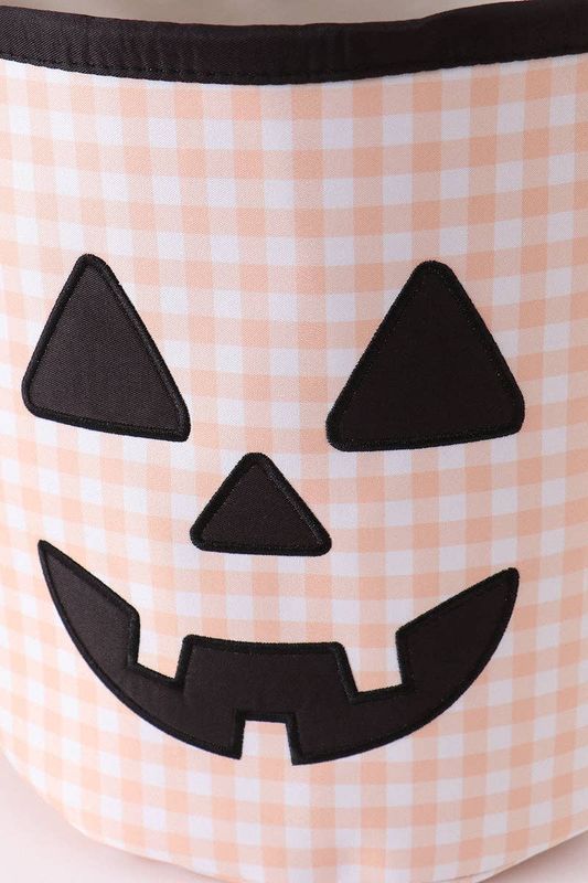 Apricot Pumpkin Applique Gingham Basket